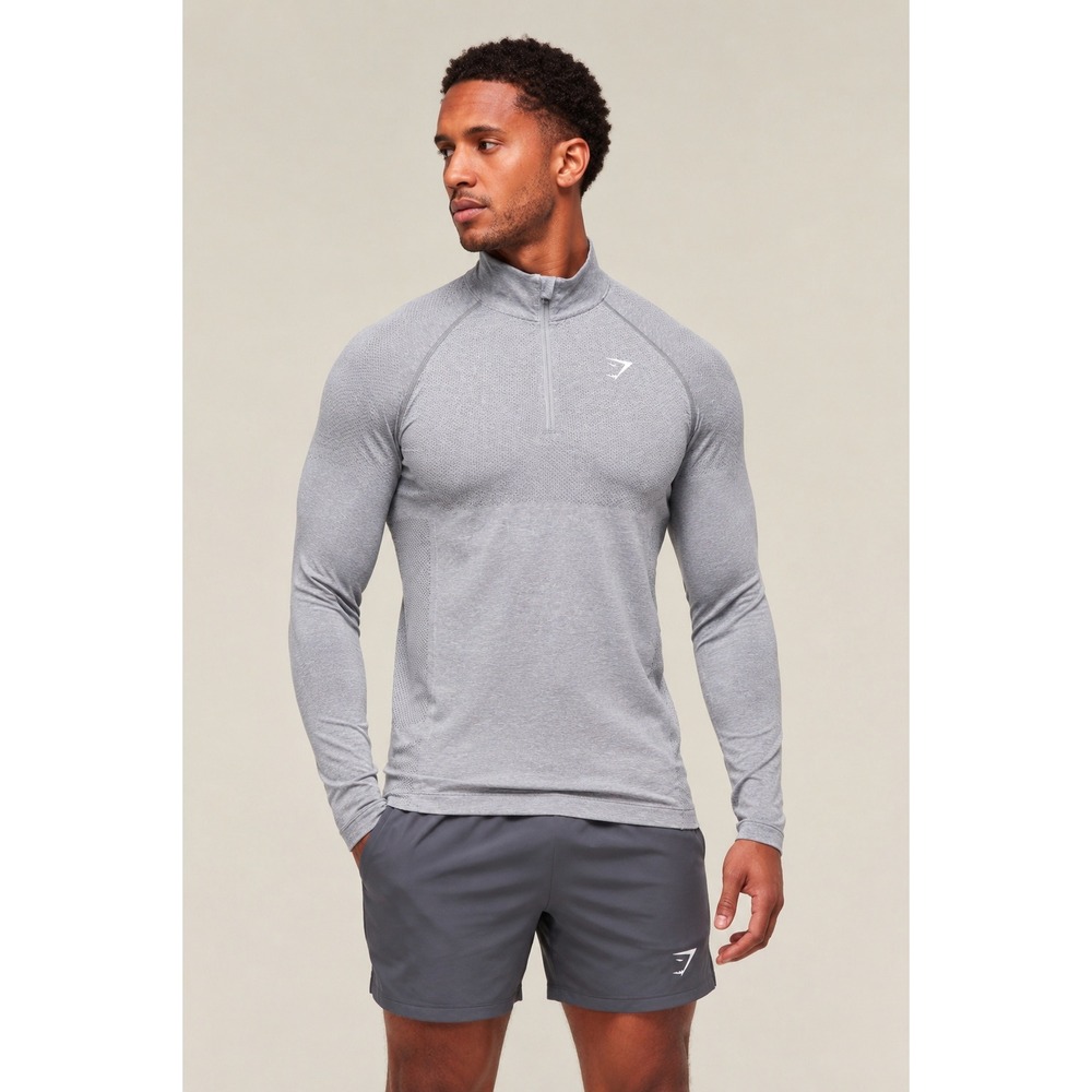 Gymshark Gray Seamless Vital 1/4‎ Zip Performance Top Athletic Training Men XL